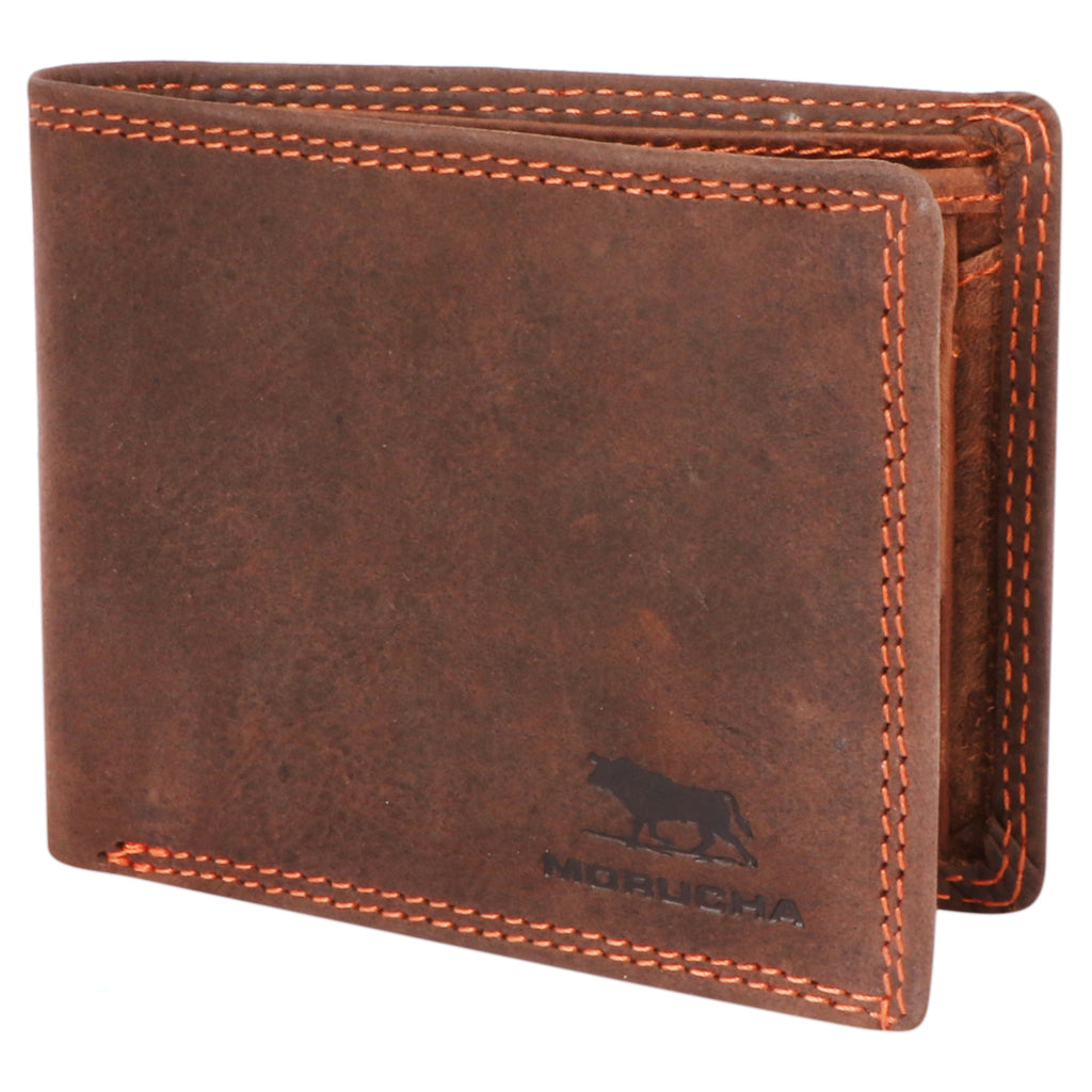 Mens RFID Oiled Hunter Leather Billfold Wallet Brown