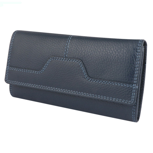 Womens Ladies Girls RFID BLOCKING Real Leather Long Clutch Wallet Purse Dark Blue