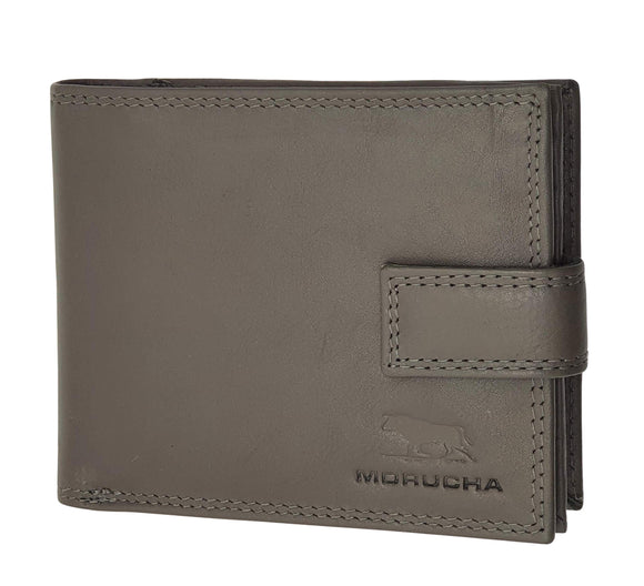 Mens RFID Blocking Leather Passcase Wallet With A Large Zip Around Coin Pocket M70 (GREY)