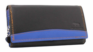 Women Genuine Leather RFID Purse Black Blue -  - morucha