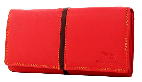 Women Genuine Leather RFID Clutch Wallet Red Black -  - morucha